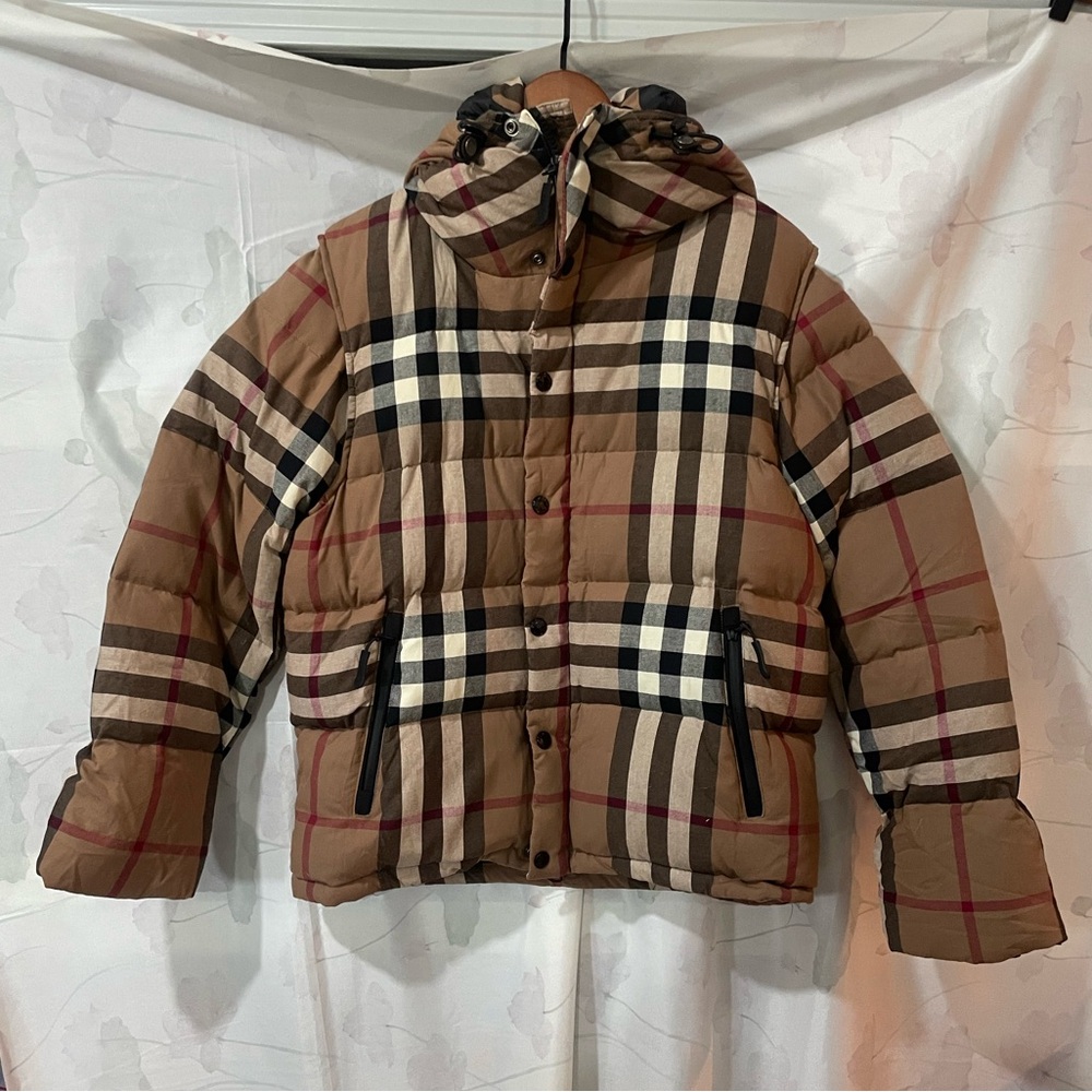 Burberry Brown Check Quilted Puffer Jacket with Hood